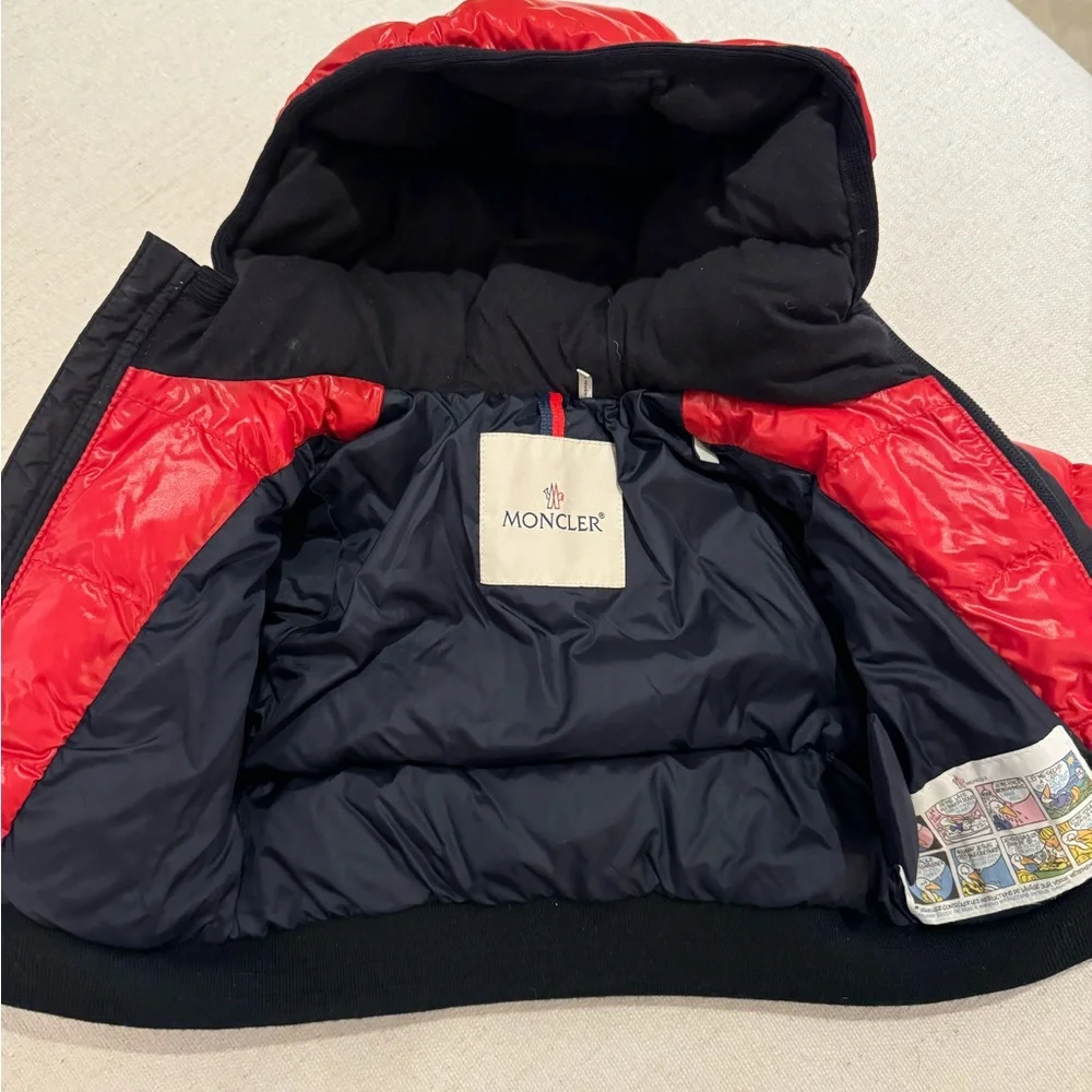Moncler Kids Red and Black Quilted Puffer Jacket with Hood